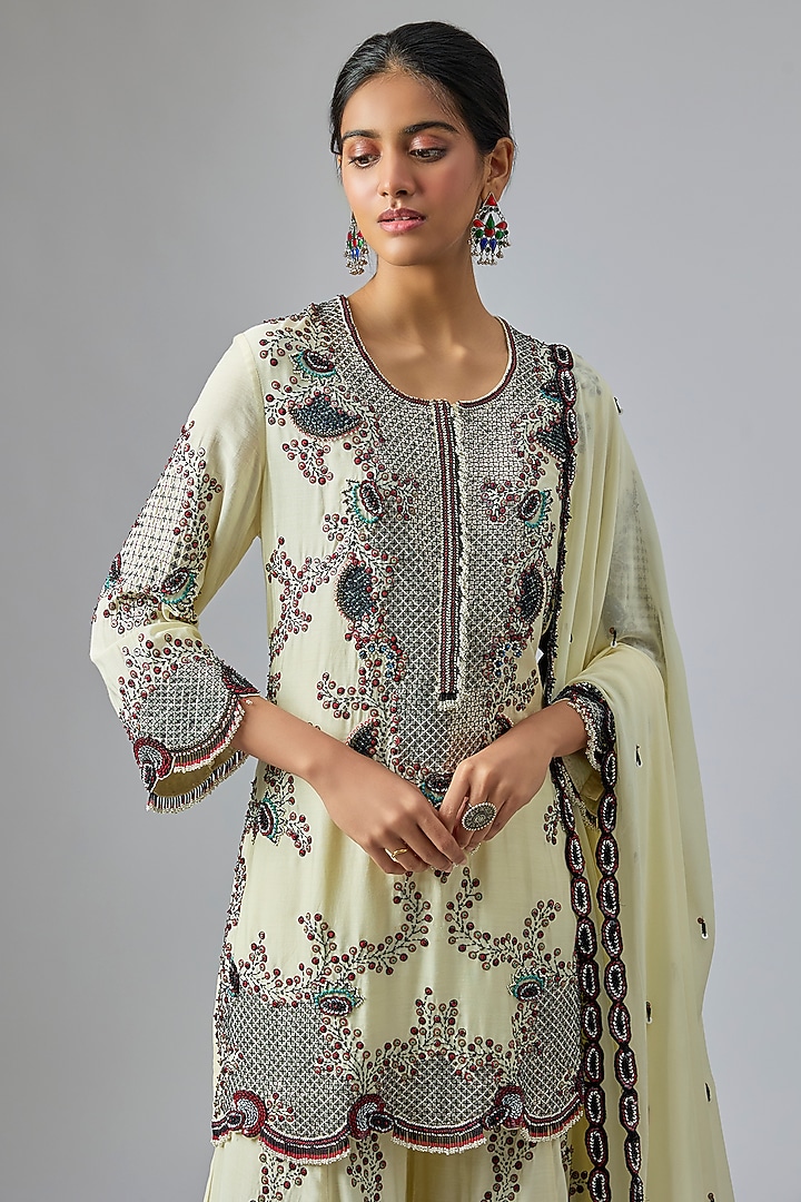 Off-White Crepe Sequin Hand Embroidered Gharara Set by Nupur Kanoi at Pernia's Pop Up Shop
