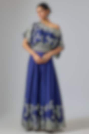 Blue Silk & Crepe Hand Embroidered Bridal Lehenga Set by Nupur Kanoi at Pernia's Pop Up Shop