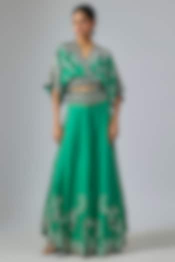 Sea Green Silk & Crepe Hand Embroidered Bridal Sharara Set by Nupur Kanoi at Pernia's Pop Up Shop