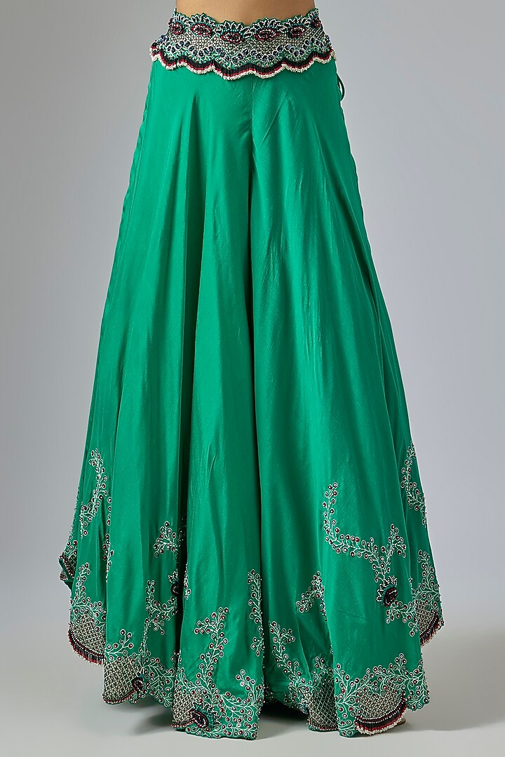 Sea Green Silk & Crepe Hand Embroidered Bridal Sharara Set by Nupur Kanoi at Pernia's Pop Up Shop