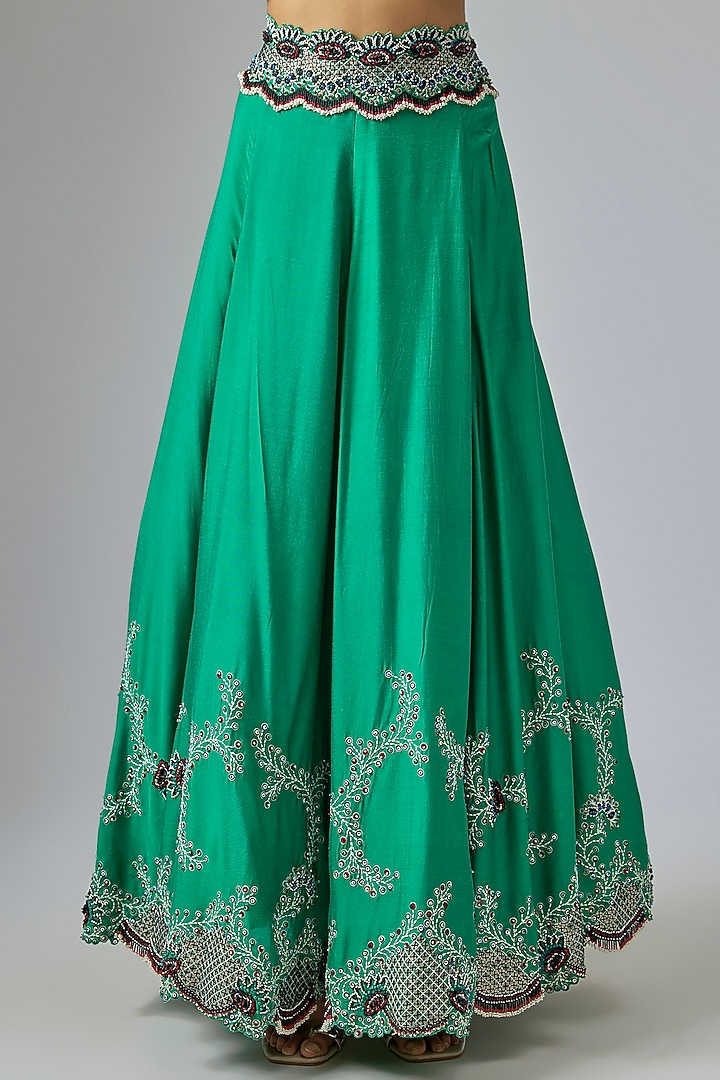 Sea Green Silk & Crepe Hand Embroidered Wedding Lehenga Set by Nupur Kanoi at Pernia's Pop Up Shop