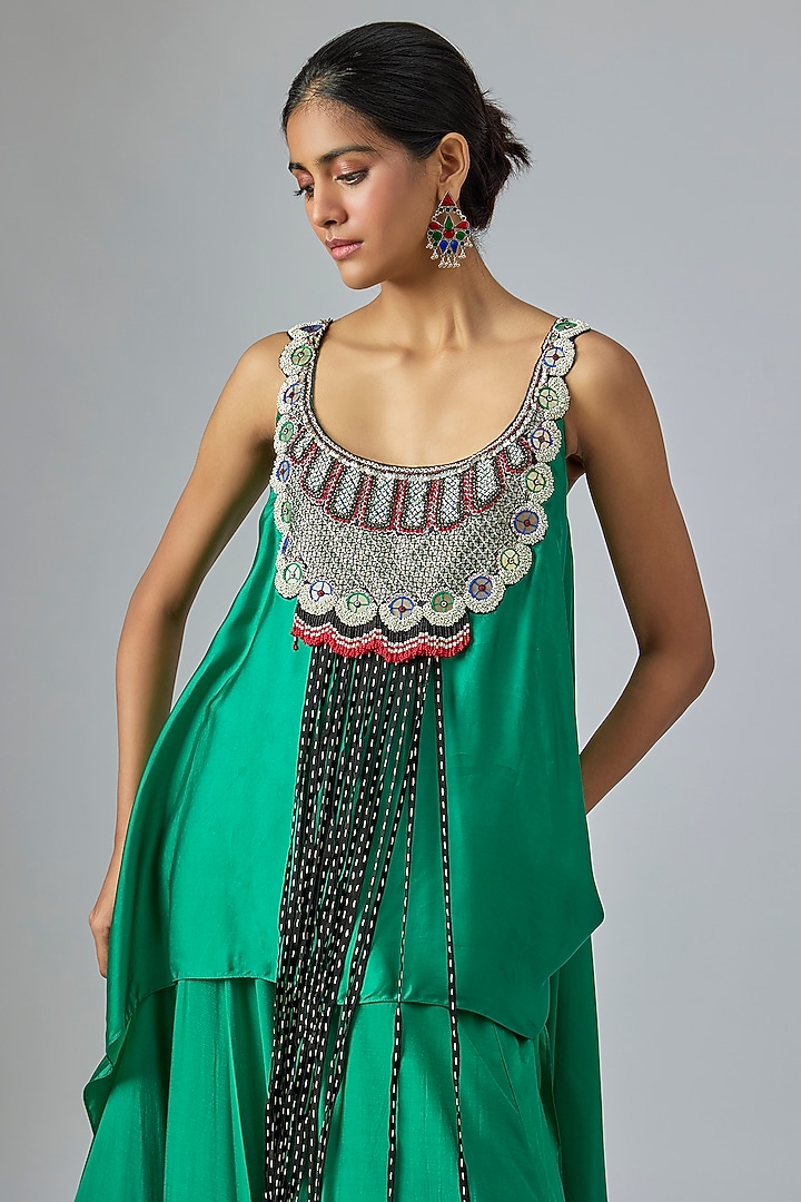 Sea Green Silk & Crepe Hand Embroidered Wedding Lehenga Set by Nupur Kanoi at Pernia's Pop Up Shop