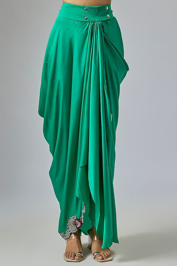 Sea Green Silk & Crepe Hand Embroidered Peplum Jacket Set by Nupur Kanoi at Pernia's Pop Up Shop