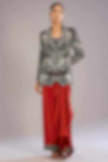 Black & Orange Crepe Hand Embroidered Jacket Party Wear Dress by Nupur Kanoi at Pernia's Pop Up Shop