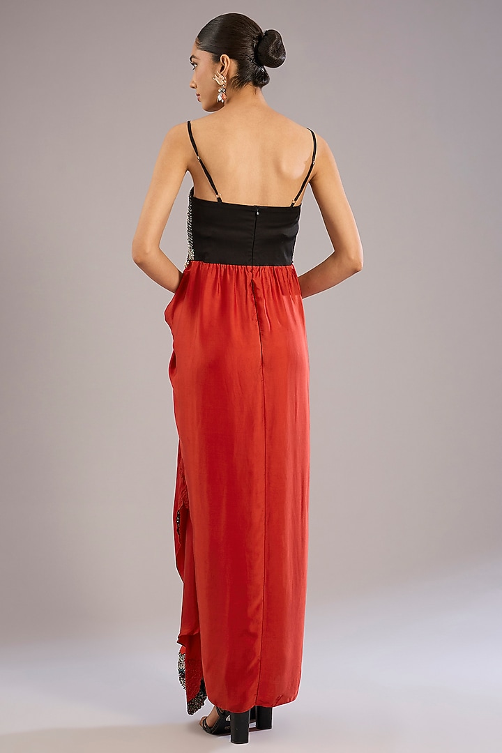 Black & Orange Crepe Hand Embroidered Jacket Party Wear Dress by Nupur Kanoi at Pernia's Pop Up Shop
