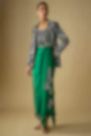 Black & Green Satin Lycra Embroidered Blazer Party Wear Dress by Nupur Kanoi at Pernia's Pop Up Shop