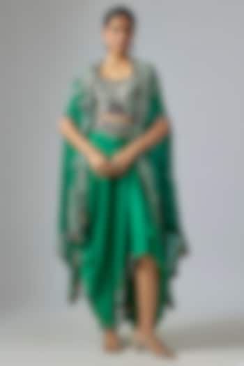 Sea Green Georgette Sequin Hand Embroidered Cape Set by Nupur Kanoi at Pernia's Pop Up Shop