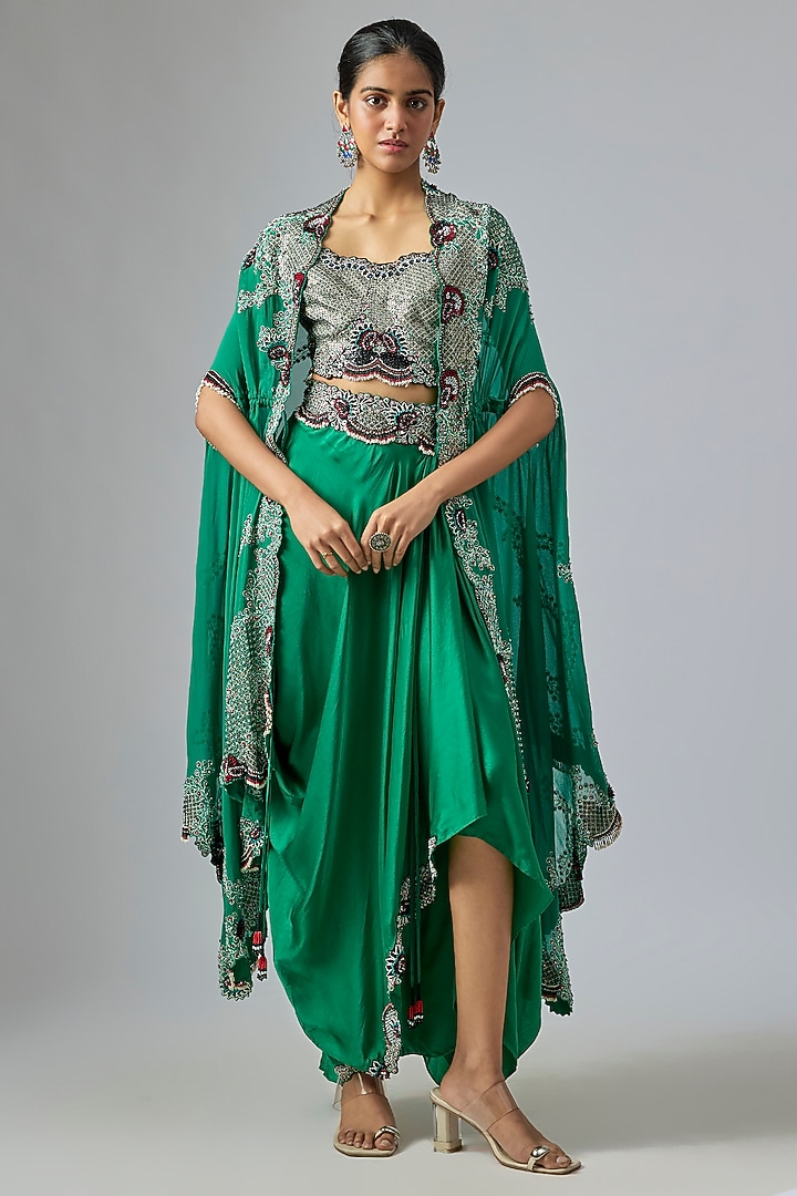 Sea Green Georgette Sequin Hand Embroidered Cape Set by Nupur Kanoi at Pernia's Pop Up Shop