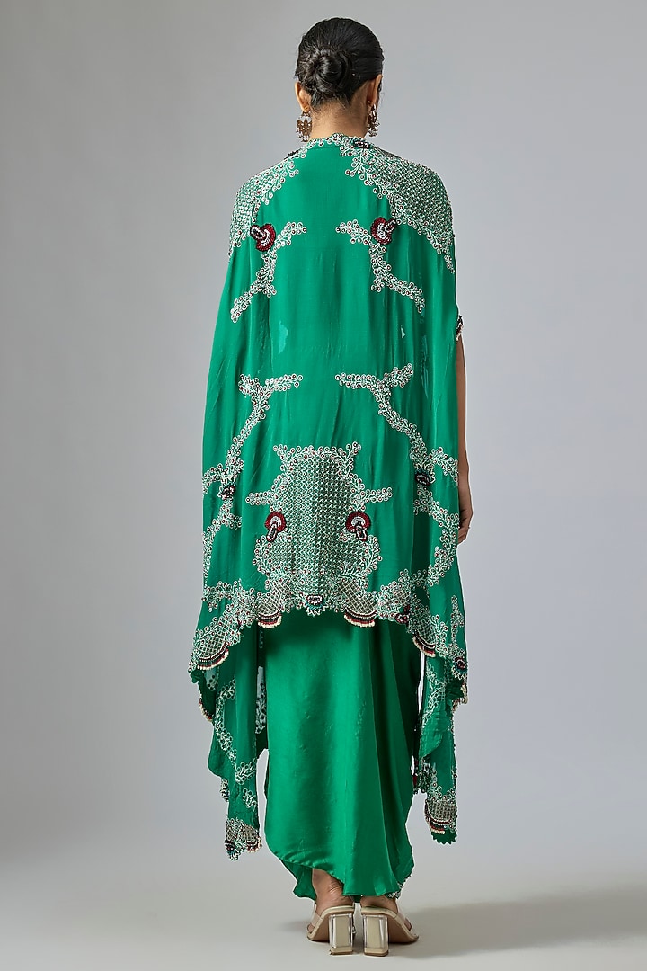 Sea Green Georgette Sequin Hand Embroidered Cape Set by Nupur Kanoi at Pernia's Pop Up Shop