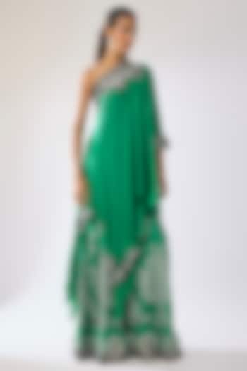 Sea Green Satin Hand Embroidered Gharara Set by Nupur Kanoi at Pernia's Pop Up Shop