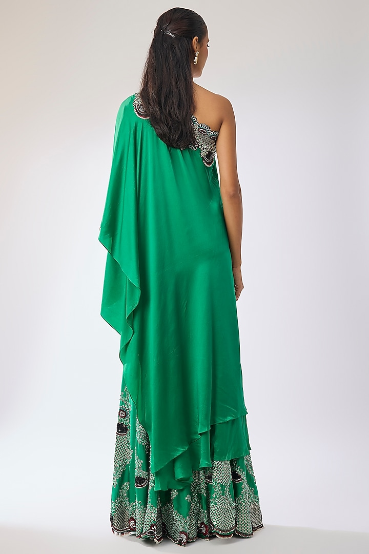 Sea Green Satin Hand Embroidered Gharara Set by Nupur Kanoi at Pernia's Pop Up Shop