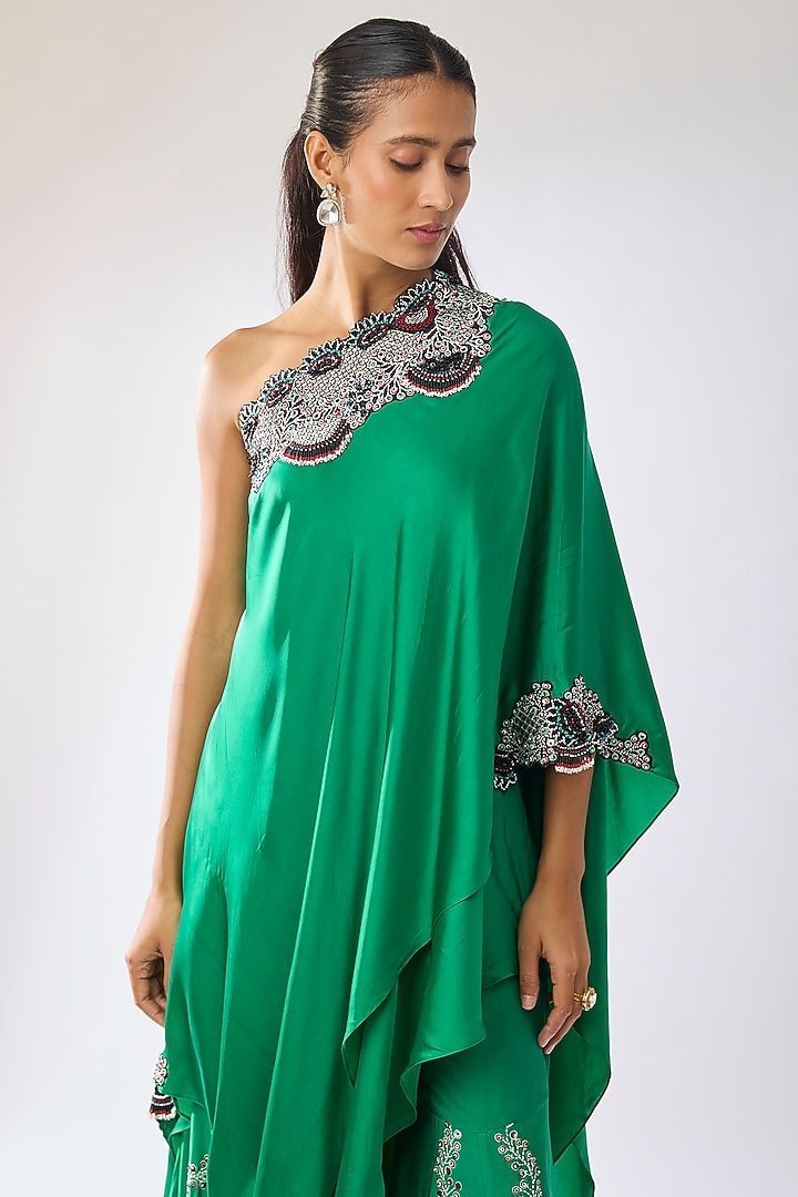 Sea Green Satin Hand Embroidered Gharara Set by Nupur Kanoi at Pernia's Pop Up Shop
