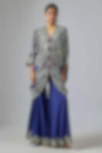 Navy Blue Crepe & Lycra Embroidered Gharara Set by Nupur Kanoi at Pernia's Pop Up Shop