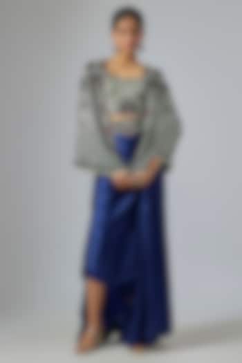 Navy Blue Satin Drawstring Skirt Set by Nupur Kanoi at Pernia's Pop Up Shop