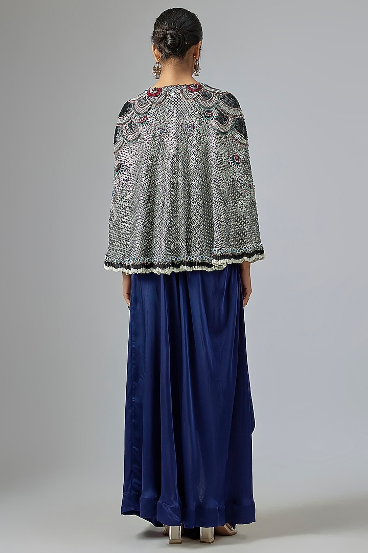 Navy Blue Satin Drawstring Skirt Set by Nupur Kanoi at Pernia's Pop Up Shop