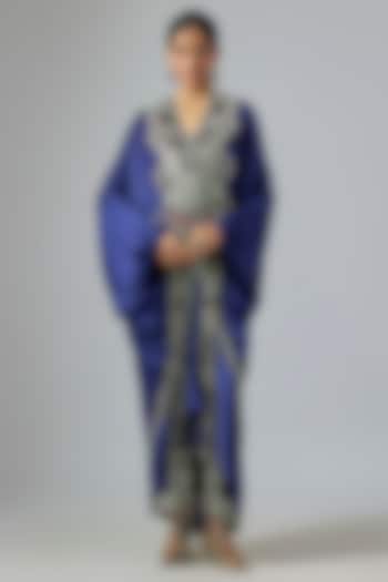 Navy Blue Satin Hand Embroidered Skirt Set by Nupur Kanoi at Pernia's Pop Up Shop