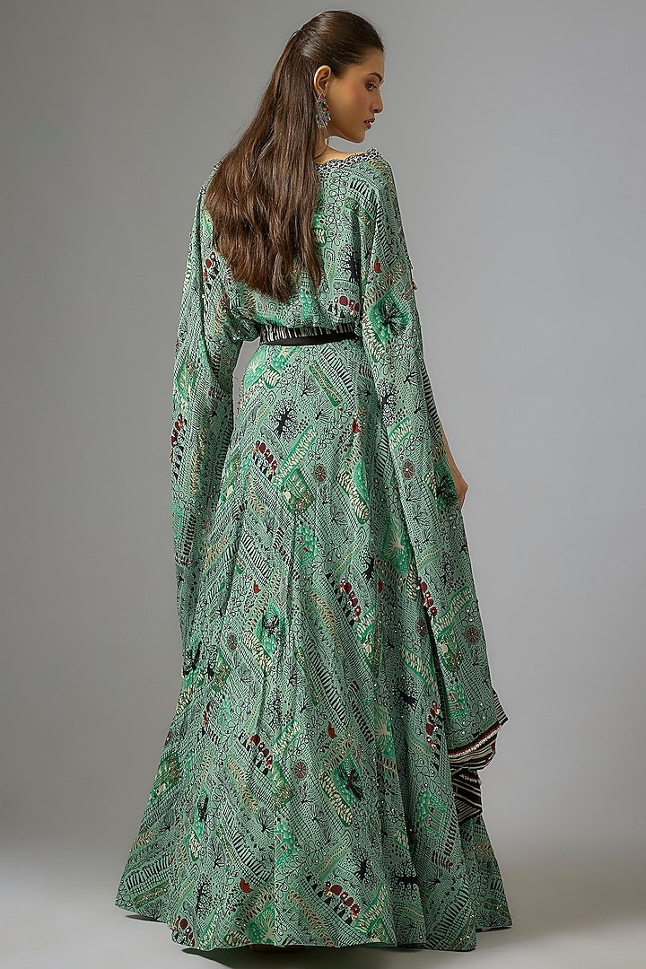 Mint Green Crepe Embroidered & Printed Wedding Lehenga Set by Nupur Kanoi at Pernia's Pop Up Shop
