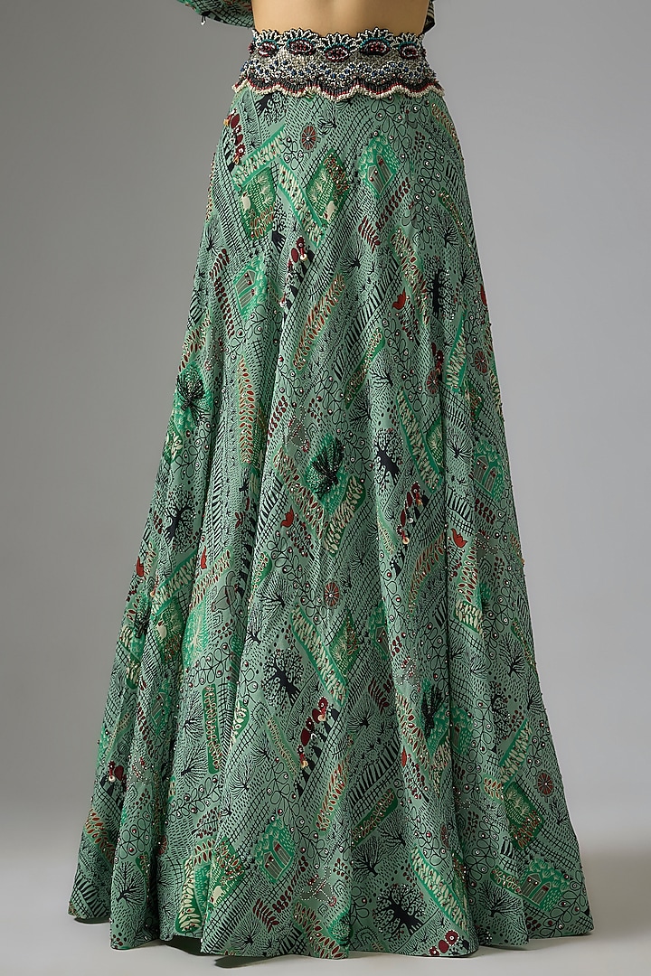 Mint Green Crepe Embroidered & Printed Wedding Lehenga Set by Nupur Kanoi at Pernia's Pop Up Shop