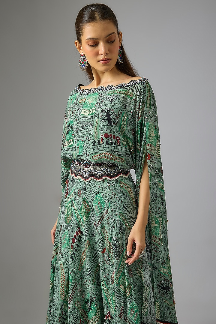 Mint Green Crepe Embroidered & Printed Wedding Lehenga Set by Nupur Kanoi at Pernia's Pop Up Shop