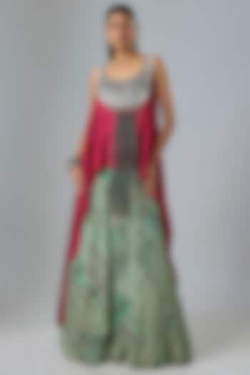 Mint Crepe Printed & Embroidered Wedding Lehenga Set by Nupur Kanoi at Pernia's Pop Up Shop