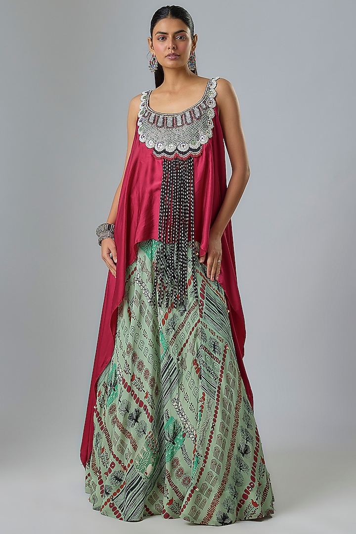 Mint Crepe Printed & Embroidered Wedding Lehenga Set by Nupur Kanoi at Pernia's Pop Up Shop
