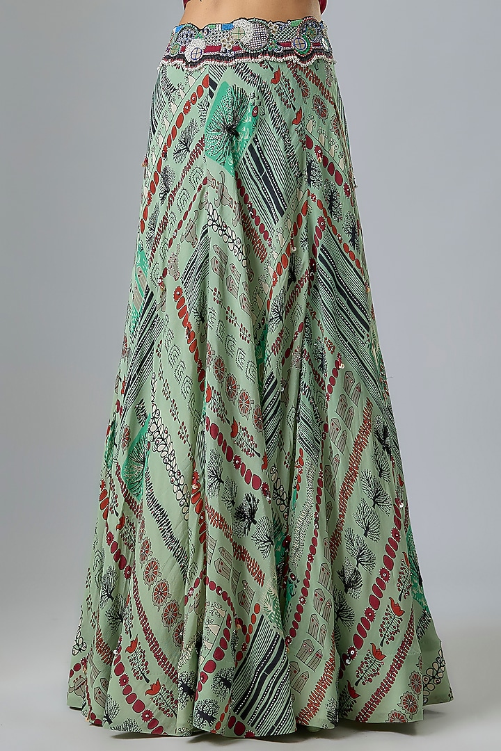 Mint Crepe Printed & Embroidered Wedding Lehenga Set by Nupur Kanoi at Pernia's Pop Up Shop