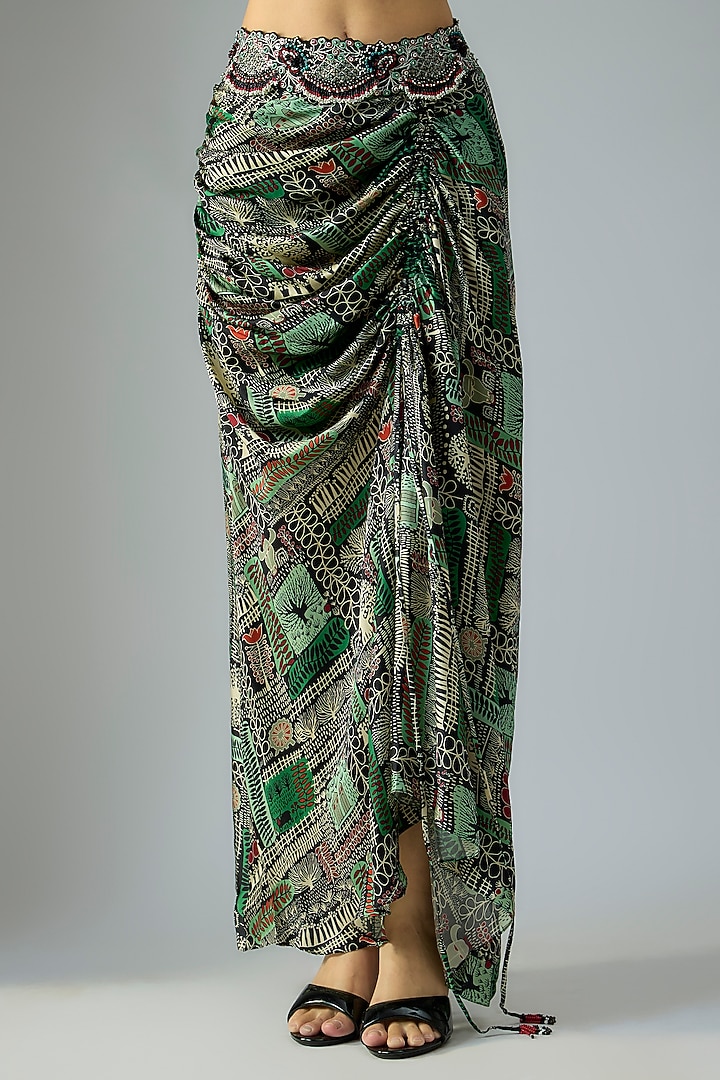 Black Chiffon Printed & Hand Embroidered Cape Set by Nupur Kanoi at Pernia's Pop Up Shop