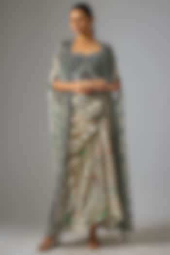 Off-White Crepe & Lycra Embroidered & Printed Jacket Party Wear Dress by Nupur Kanoi at Pernia's Pop Up Shop