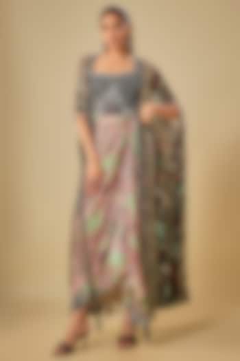 Black Chiffon Digital Printed Cape Set by Nupur Kanoi at Pernia's Pop Up Shop