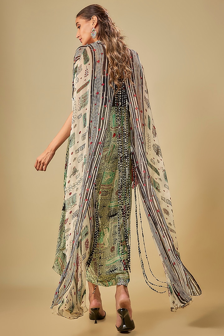 Off-White Georgette Digital Printed Cape Set by Nupur Kanoi at Pernia's Pop Up Shop