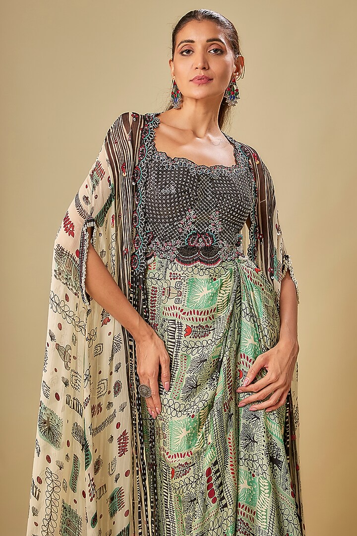 Off-White Georgette Digital Printed Cape Set by Nupur Kanoi at Pernia's Pop Up Shop