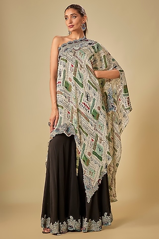 Black Crepe & Lycra Embroidered Gharara Set by Nupur Kanoi