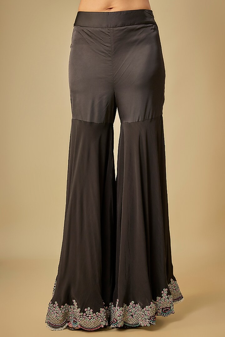 Black Crepe & Lycra Embroidered Gharara Set by Nupur Kanoi at Pernia's Pop Up Shop