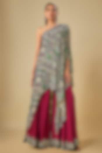 Burgundy Crepe & Lycra Embroidered Gharara Set by Nupur Kanoi at Pernia's Pop Up Shop