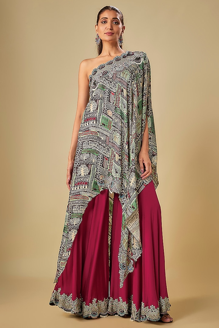 Burgundy Crepe & Lycra Embroidered Gharara Set by Nupur Kanoi at Pernia's Pop Up Shop