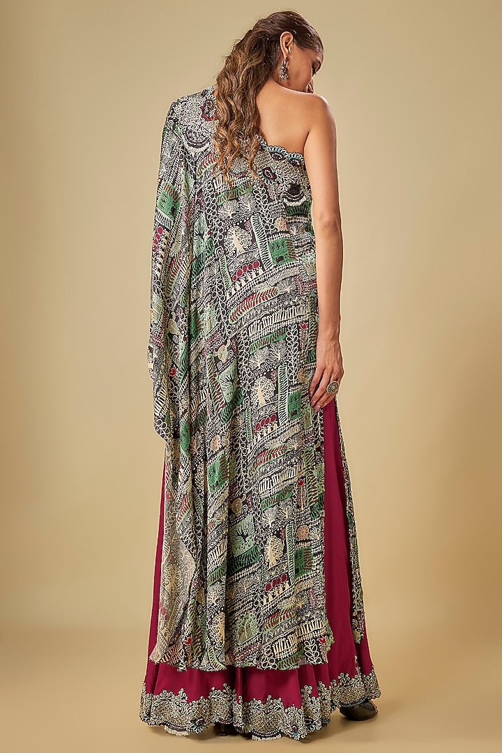 Burgundy Crepe & Lycra Embroidered Gharara Set by Nupur Kanoi at Pernia's Pop Up Shop