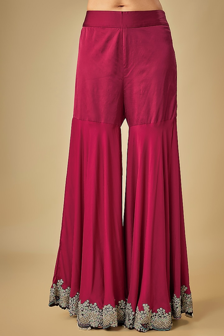 Burgundy Crepe & Lycra Embroidered Gharara Set by Nupur Kanoi at Pernia's Pop Up Shop