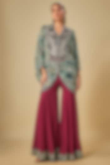 Burgundy Crepe & Lycra Gharara Set by Nupur Kanoi at Pernia's Pop Up Shop