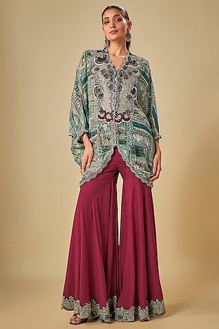 Burgundy Crepe & Lycra Gharara Set by Nupur Kanoi