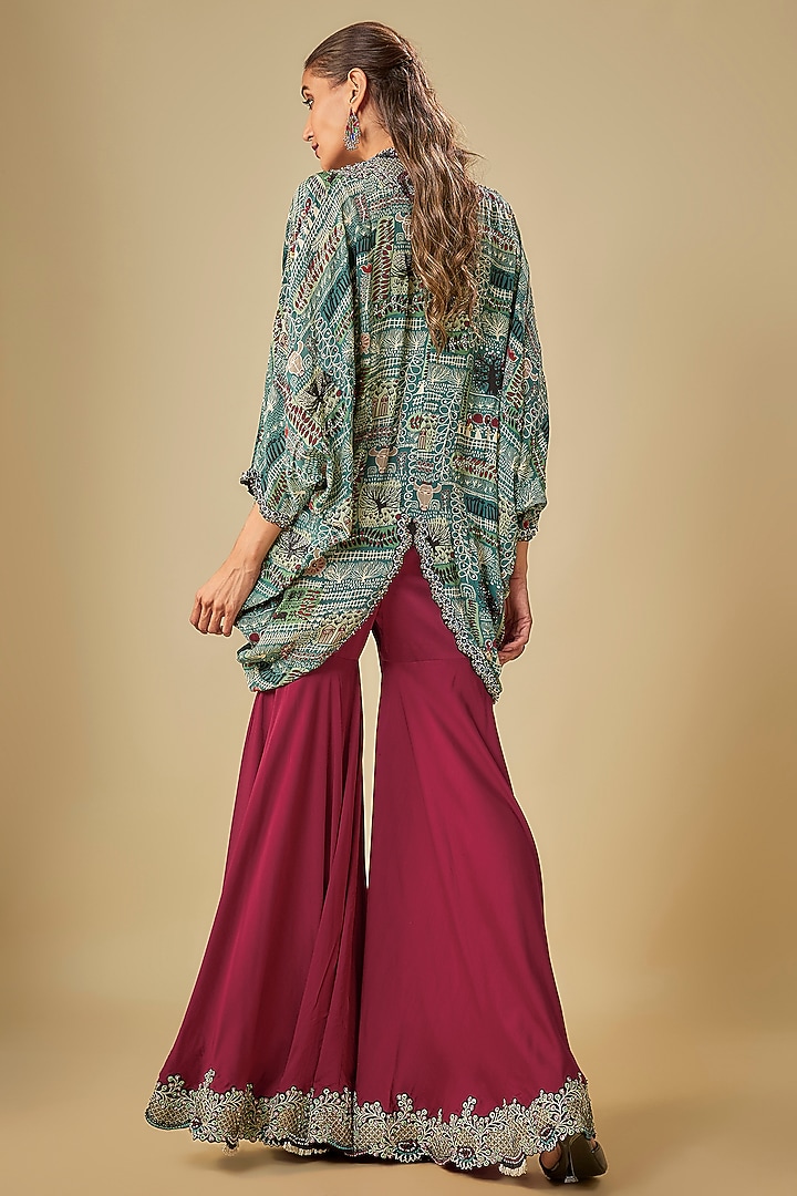Burgundy Crepe & Lycra Gharara Set by Nupur Kanoi at Pernia's Pop Up Shop
