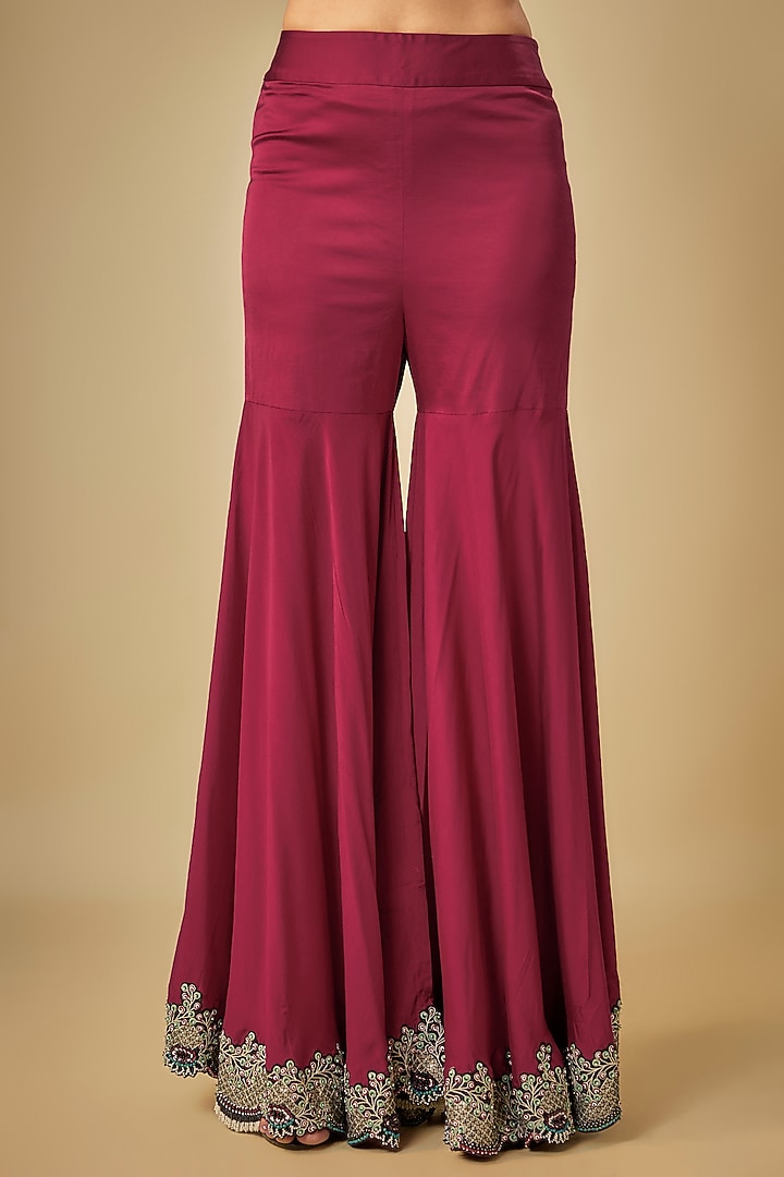 Burgundy Crepe & Lycra Gharara Set by Nupur Kanoi at Pernia's Pop Up Shop