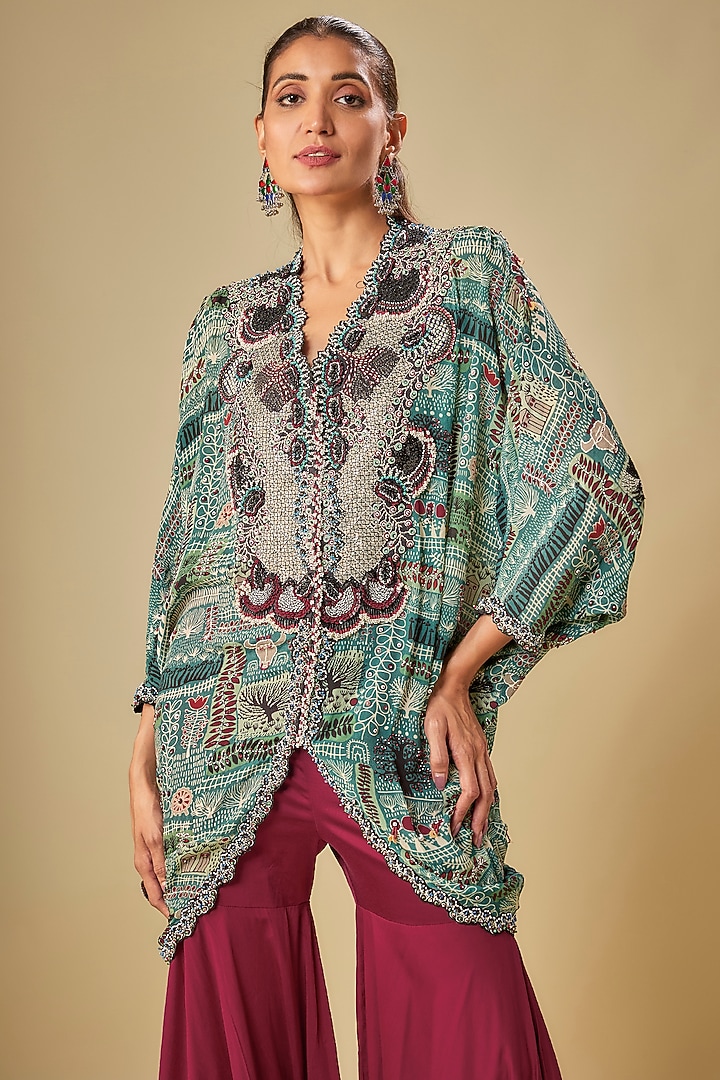 Burgundy Crepe & Lycra Gharara Set by Nupur Kanoi at Pernia's Pop Up Shop