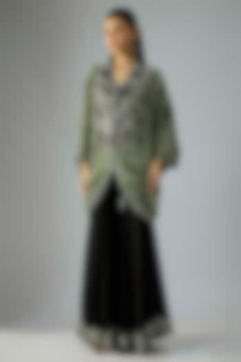 Black Crepe Embroidered Gharara Set by Nupur Kanoi at Pernia's Pop Up Shop