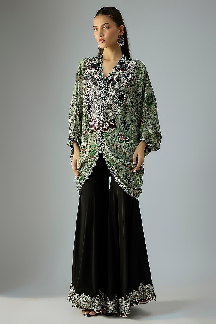 Black Crepe Embroidered Gharara Set by Nupur Kanoi at Pernia's Pop Up Shop