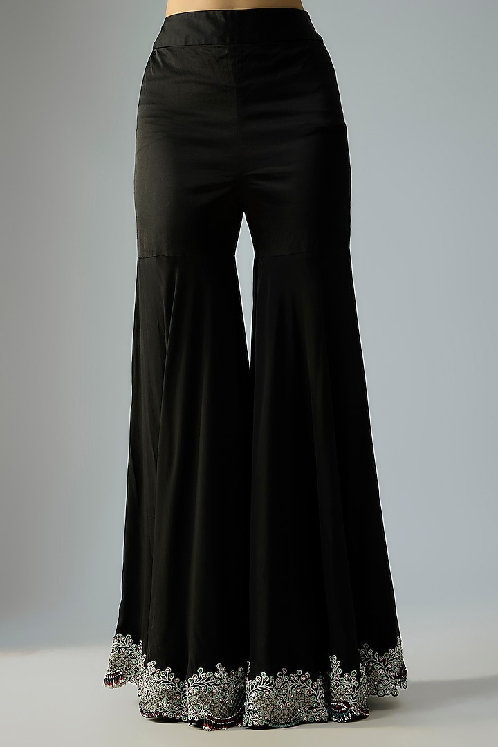 Black Crepe Embroidered Gharara Set by Nupur Kanoi at Pernia's Pop Up Shop