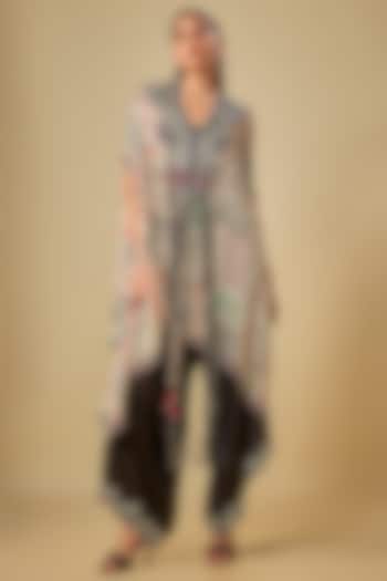 Off-White Satin Printed Cape Set by Nupur Kanoi at Pernia's Pop Up Shop