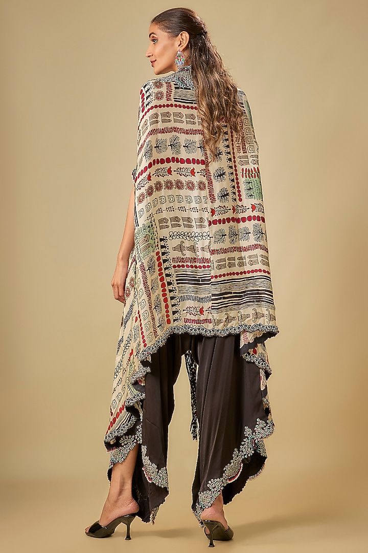 Off-White Satin Printed Cape Set by Nupur Kanoi at Pernia's Pop Up Shop