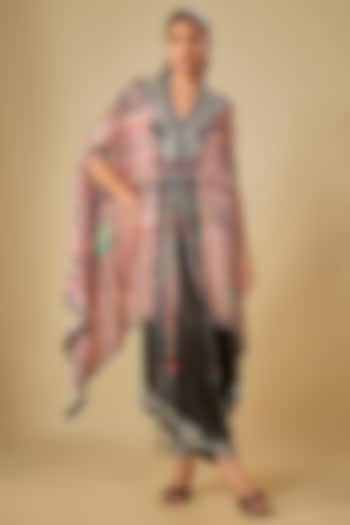 Old Rose Satin Printed Cape Set by Nupur Kanoi at Pernia's Pop Up Shop