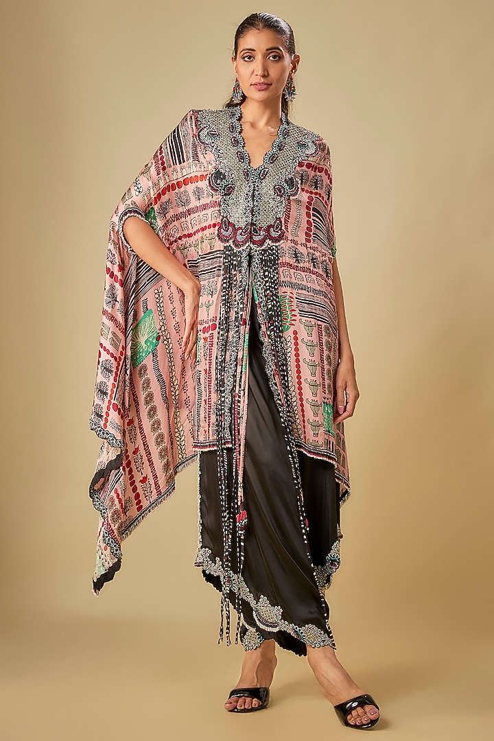 Old Rose Satin Printed Cape Set by Nupur Kanoi at Pernia's Pop Up Shop