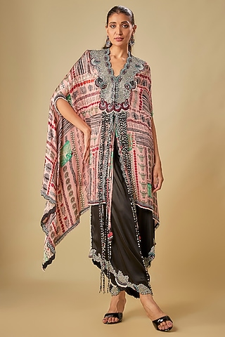 Old Rose Satin Printed Cape Set by Nupur Kanoi